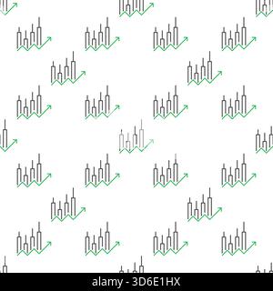 Candle Graph with Arrow vector Candlestick Chart concept thin line seamless pattern Stock Vector