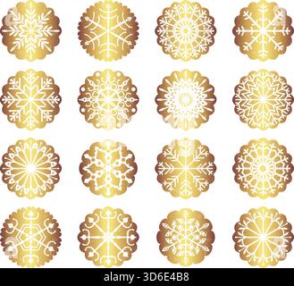Vector set with gold Christmas snowflake ornaments for Christmas decor Stock Vector