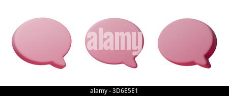 3D pink speech bubble set with soft balloon texture. Cute chat for messages, dialogue, text and communication. Pink bubble icons Stock Vector