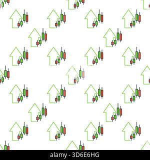 Candlestick Graphic and Arrow vector Candlestick Chart concept colored seamless pattern Stock Vector