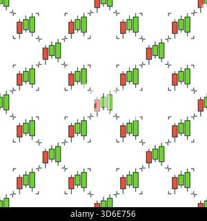 Investment Graph or Chart vector Three Candlesticks concept colored seamless pattern Stock Vector