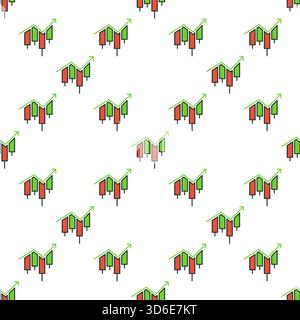 Japanese Candlestick Chart with arrow vector Candle Graph concept colored seamless pattern Stock Vector