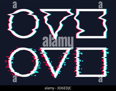 Glitch shape frame triangle sporty halftone graphic pattern geometric tech circle futuristic effect grunge symbol cyberpunk digital art concept design Stock Vector
