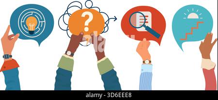 Business team explores challenges and finds clear solutions through a collaborative problem solving process Stock Vector