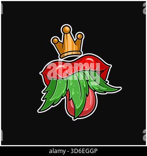 Cartoon of Marijuana mouth logo with crown. Perfect For Sticker, Label, Cover, Packaging, tshirt, business merchandise and Product Design. Vectors and Stock Vector