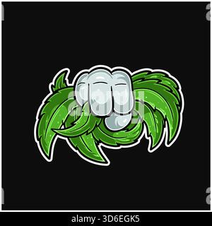 Cartoon logo of a Hand holding a marijuana leaf. Perfect For Sticker, Label, Cover, Packaging, tshirt, business merchandise and Product Design. Vector Stock Vector