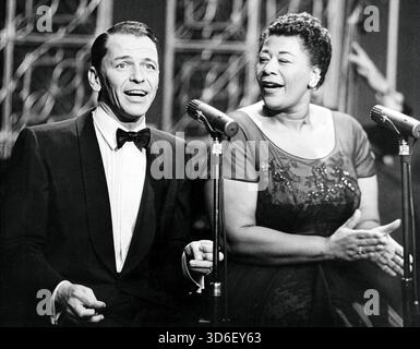 Publicity photo of Frank Sinatra in ABC's The Frank Sinatra Show with guest star Ella Fitzgerald on the episode that aired May 9, 1958 Stock Photo