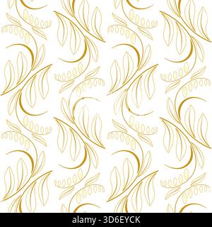 Wild flowers seamless pattern in modern style. Delicate old golden colors. Monochrome graphic background. Antique decor on white background for wallpa Stock Vector
