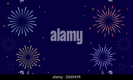 Happy New Year Vector Illustration. Celebrate the New Year with Fireworks, Rocket Launch, and Trumpets emerging from the clouds. Copy space area Stock Vector