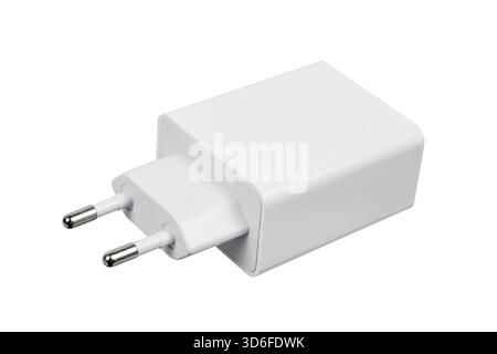 white electric plug USB charger isolated on white Stock Photo