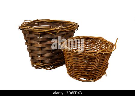 two easter wicker baskets isolated on white Stock Photo