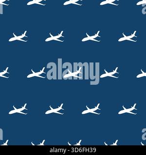 Airplane pattern on navy blue background Stock Vector