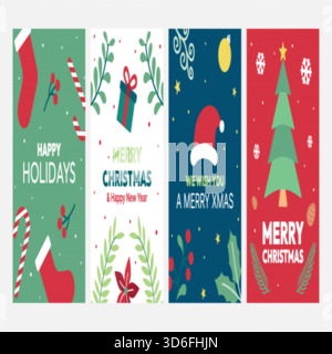Christmas set of background for web, social media and print. Design templates with pine and spruce branches, gift box, pine cone, ball bauble and cand Stock Vector