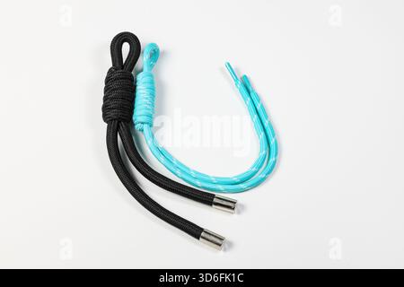 close up of color nylon shoelace isolated on white background. Stock Photo