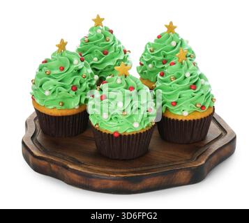 Christmas tree shaped cupcakes isolated on white Stock Photo
