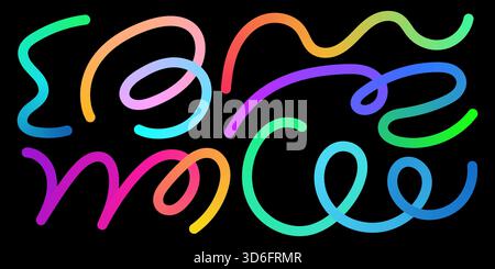 Bright gradient curves twist into playful rainbow squiggles. Dynamic waves and doodle strokes create a smooth abstract flow ideal for pride visuals, m Stock Vector