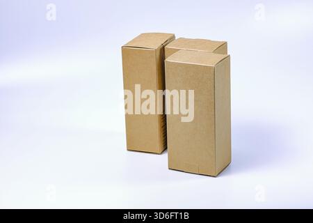 Several many rectangles Cardboard boxes for Parcel Delivery isolated on white background. Stock Photo