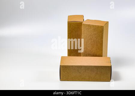 Several many rectangles Cardboard boxes for Parcel Delivery isolated on white background. Stock Photo