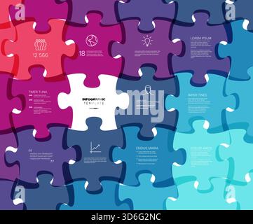 A vibrant and versatile infographic puzzle template, featuring interlocking puzzle pieces. This infographic puzzle template is ideal for data visualiz Stock Vector