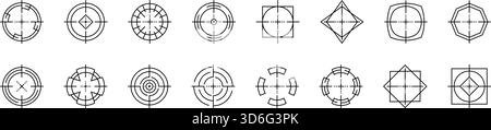 Clean digital circle crosshair icons vector illustration of aiming and targeting symbols. Precise focus reticles and shooting range markers suitable f Stock Vector