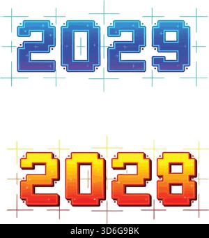 Pixel Art New Year Typography for 2026 and 2027 Calendar and Digital ...