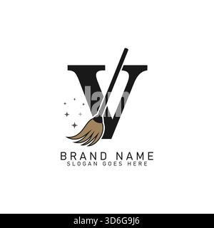 Letter V House Cleaning Broom Logo. Alphabet V Cleaning Brush Icon Stock Vector