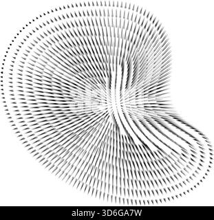 Abstract distorted mesh design with flowing lines and light wave texture creating a suspended organic figure. Stock Vector