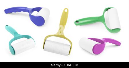 Lint rollers for cleaning clothes isolated on white, set Stock Photo
