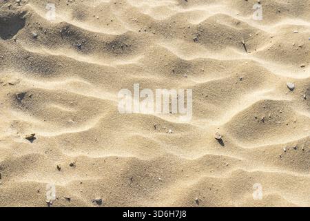 Closeup of sand pattern of beach in the summer. Background top view Stock Photo