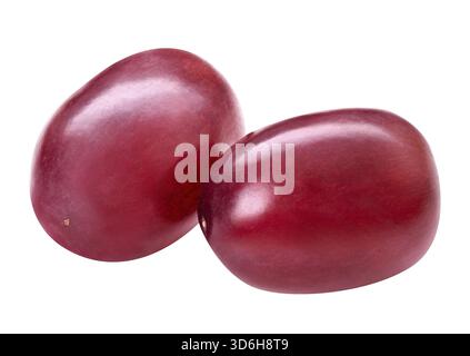 Red ripe grape isolated on white background. Purple dark fresh grape seedless berry. Macro, studio shot, front view Stock Photo