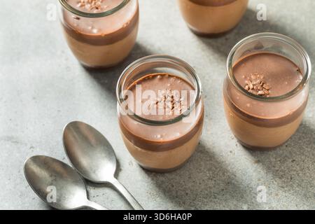 Sweet Dark Chocolate Mousse Pudding Parfait in a Glass Container Stock Photo
