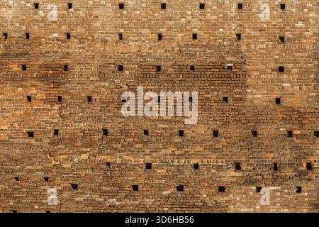 Panoramic background of wide old red brick wall texture. Home or office design backdrop Stock Photo