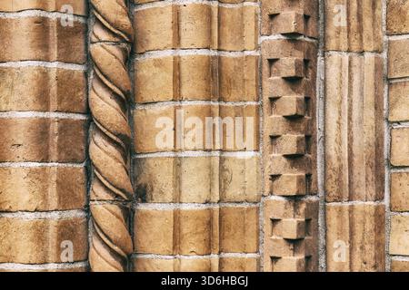 Red brick wall texture background. Pattern of weathered antique brickwall. Stacked stones ornament. Brick work wall from old building architecture Stock Photo