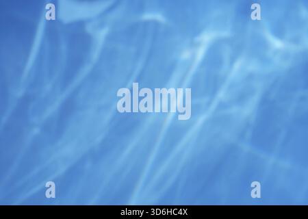 Caustic effect light refraction on blue wall overlay photo mockup, blurred sun rays refracting through glass prism with shadow. Abstract natural light Stock Photo