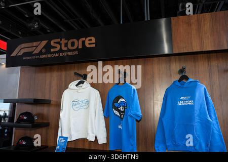 Las Vegas, NV, USA. 20th Nov, 2025. F1 Store merchandise on display during the Paddock Club Tour prior to the Formula 1 Heineken Las Vegas Grand Prix in Las Vegas, NV. Christopher Trim/CSM/Alamy Live News Stock Photo