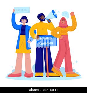 Diverse People Joining Equality Campaign Vector Illustration Stock Vector