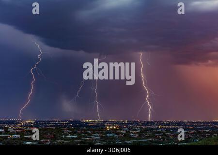 Dramatic lightning over the city of Tucson, Arizona, USA Stock Photo