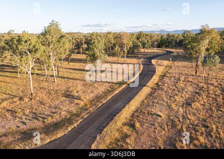Aerial view of winding country road near Carnarvon Gorge Central Queensland - Australia Stock Photo
