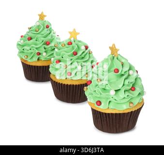 Christmas tree shaped cupcakes isolated on white Stock Photo