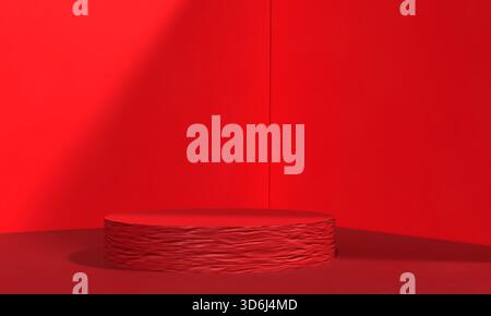 red orange pink color gradient interior room texture surface display stage podium circle round red pink orange color dais modern product mockup studio Stock Photo