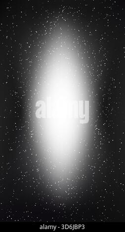monochrome cosmic scene a glowing elliptical core surrounded by countless white specks like distant stars a quiet moment in deep space nebula forming Stock Vector