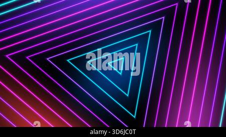 neon abstract background showing concentric glowing triangles in cyan blue and magenta forming a futuristic tunnel, created to offer a vibrant digital Stock Vector