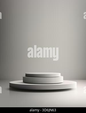 clean 3d scene featuring a modern circular podium in soft gradient light gray tones created for designers needing a calm studio setting to present pro Stock Vector