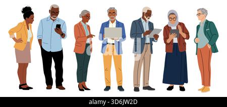 Set of diverse senior business men and women Stock Vector