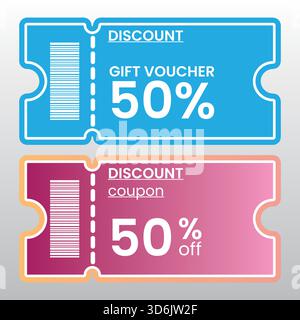 Gift voucher template isolated on gray background discount coupon 50 off promotion sale vector Stock Vector