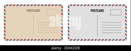 Vector illustration of a blank vintage travel postcard backside with air mail and postage stamp elements. Retro postal design template for address Stock Vector