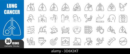 Lung cancer thin line icon . Editable stroke . Vector . Stock Vector
