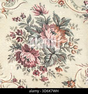 Seamless old-fashioned floral pattern on a tapestry fabric texture biege background old retro fashion Stock Photo