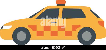Flat vector of a yellow checkered service car shown from the side with a roof light and rounded windows. Stock Vector