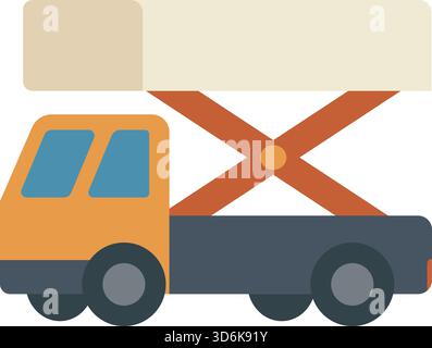 Work truck with a mounted scissor lift platform in raised position, simplified side illustration. Stock Vector